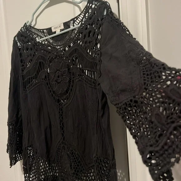 Taylor & Sage size Medium Crochet Black Too Hippie Goth 70’s Style Cute - Picture 3 of 6